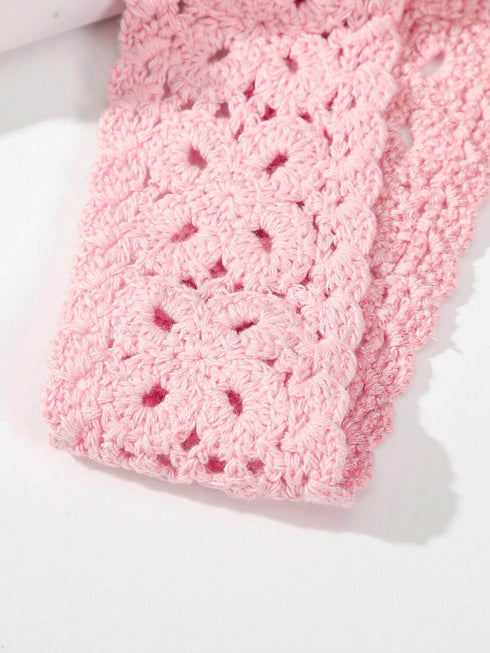 SHEIN 1pc Floral Hollow Knitted Headband, Minimalist (Pink)