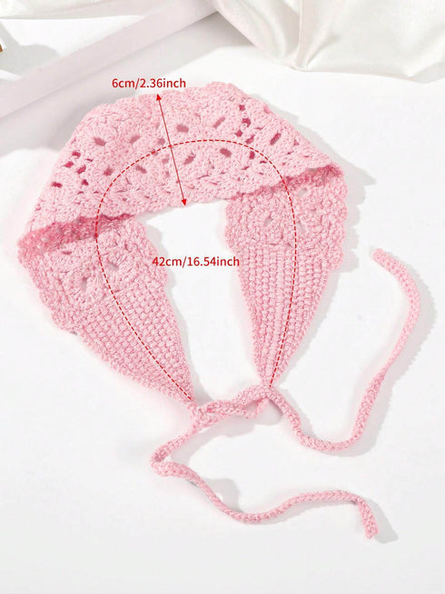 SHEIN 1pc Floral Hollow Knitted Headband, Minimalist (Pink)