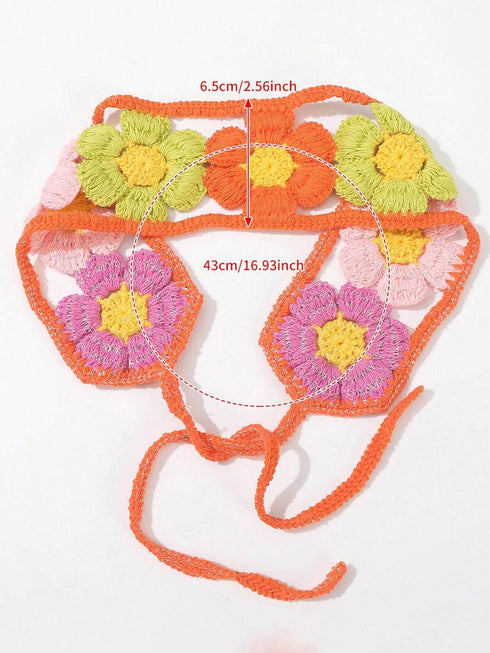 SHEIN 1pc Floral Hollow Knitted Headband, Minimalist (colorful)