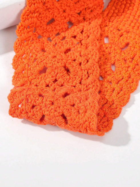 SHEIN 1pc Floral Hollow Knitted Headband, Minimalist (Orange)