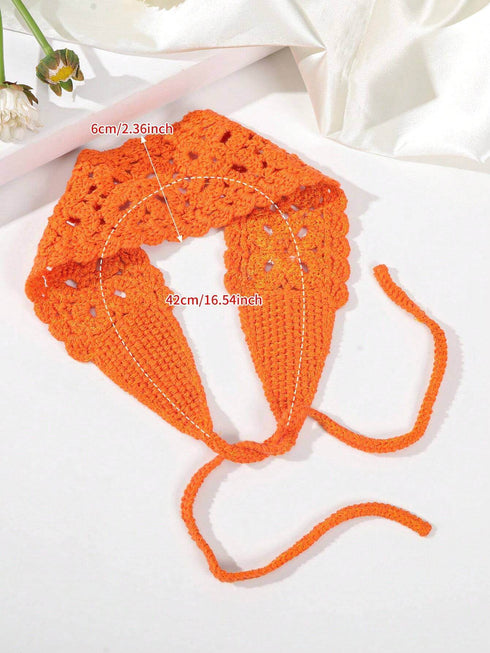 SHEIN 1pc Floral Hollow Knitted Headband, Minimalist (Orange)