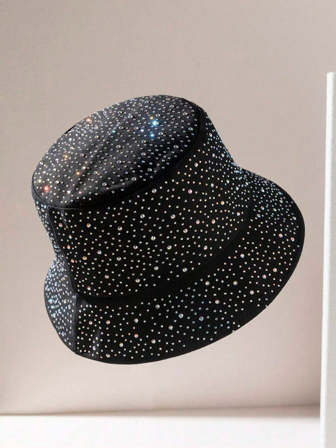 SHEIN 1pc Handmade Sparkling Fashion Sun Protection Hat (Black)