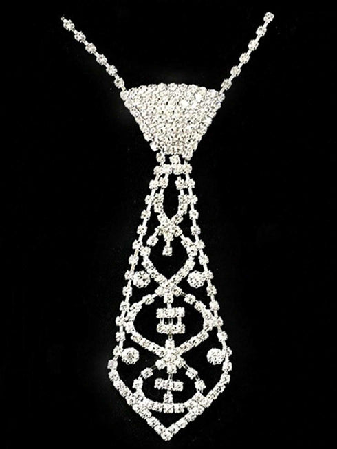 SHEIN Luxury Geometric Elegant Rhinestone Inlaid Tie Long Necklace