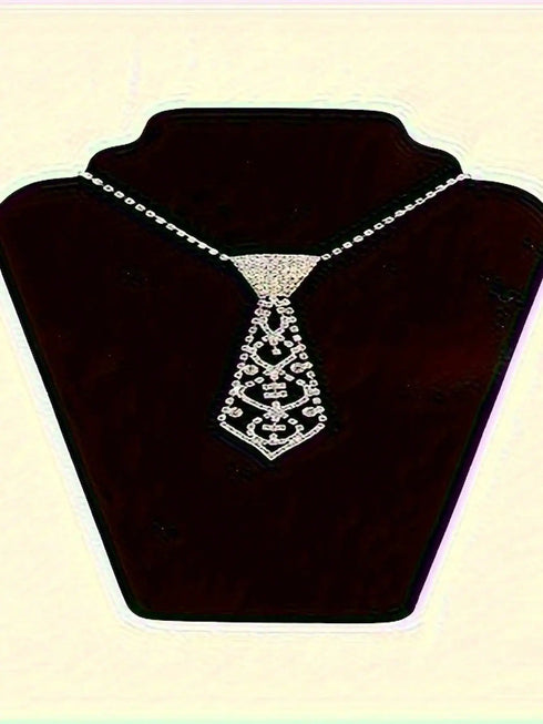 SHEIN Luxury Geometric Elegant Rhinestone Inlaid Tie Long Necklace