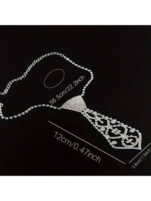SHEIN Luxury Geometric Elegant Rhinestone Inlaid Tie Long Necklace