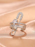 SHEIN Minimalist Chic Silver Paperclip Rhinestone Ring, Sparkling