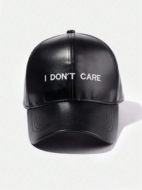 SHEIN Minimalist Leather "I DON'T CARE" Embroidered Unisex Baseball Cap