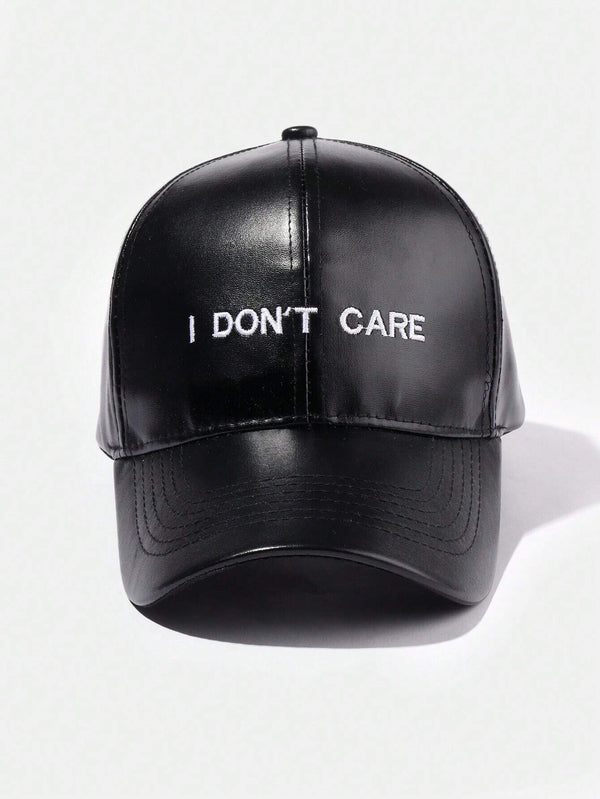 SHEIN Minimalist Leather "I DON'T CARE" Embroidered Unisex Baseball Cap