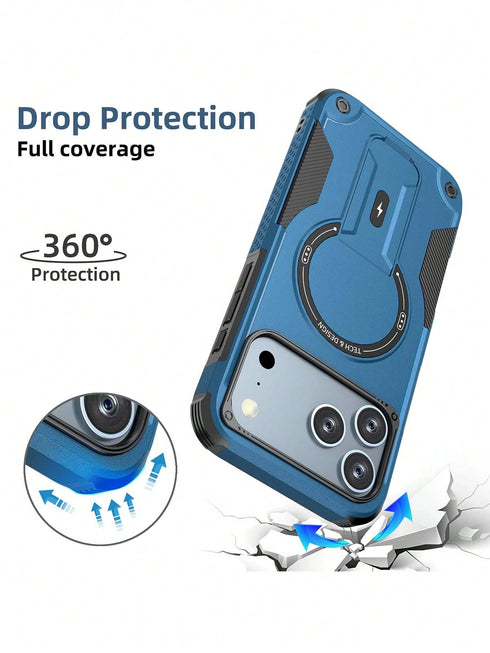 SHEIN 1pc New Fashionable Solid Color Magnetic Stand Protective Case Compatible With IPhone