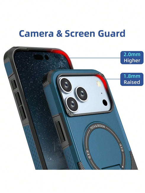 SHEIN 1pc New Fashionable Solid Color Magnetic Stand Protective Case Compatible With IPhone