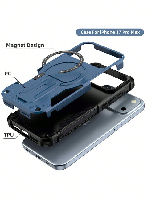 SHEIN 1pc New Fashionable Solid Color Magnetic Stand Protective Case Compatible With IPhone