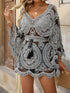 SHEIN 1pc Paisley Print Casual Bohemian Sexy Elegant Vacation Knit Fabric Women Beach Cover-Up, Suitable For Beach, Vacation, Festival, Country Music Concert, Spring/Summer, Hollow Out Lace Embroidery