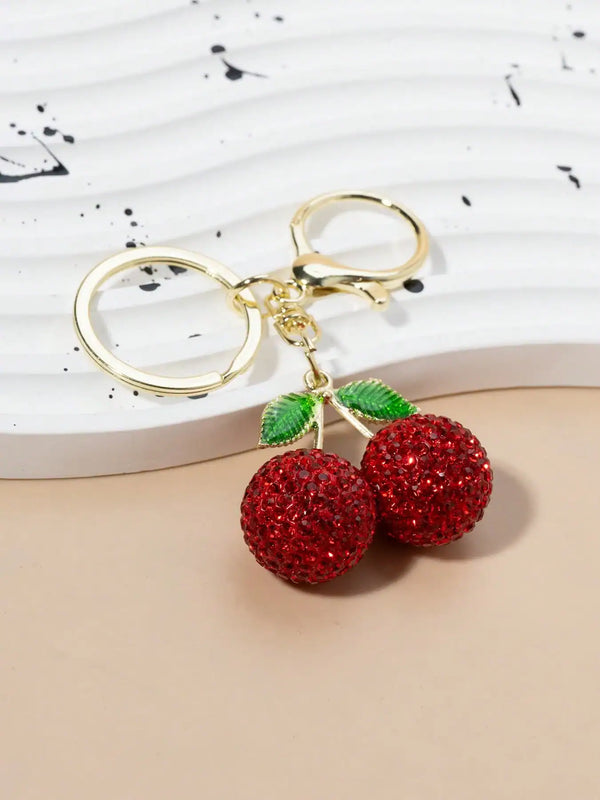 SHEIN 1pc Personalized Rhinestone Cherry Metal Vintage Fruit