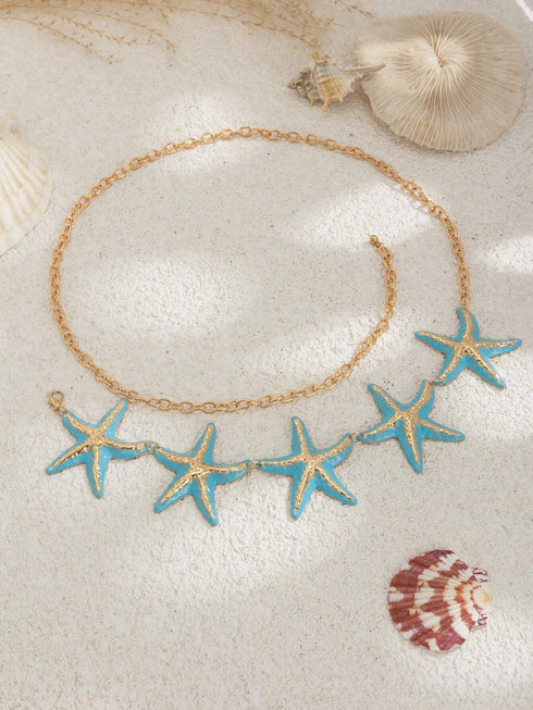 SHEIN Retro Bohemian & Ocean Style Gold Metal Starfish Decor Waist