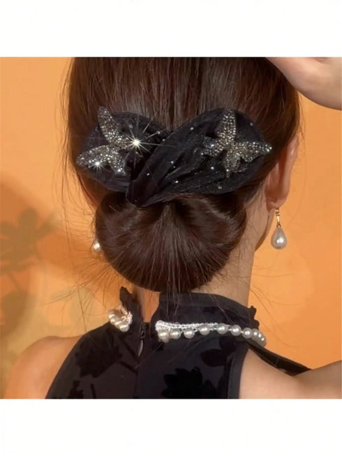 مشبك شعر ملتف من SHEIN قطعة واحدة مرصع بأحجار الراين اللامعة (فراشة الجيبسوفيلا)