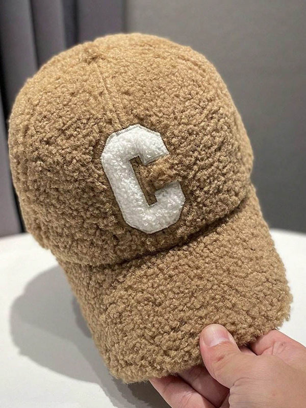 SHEIN Unisex Solid Color Letter C Embroidered Fleece Warm Baseball Cap