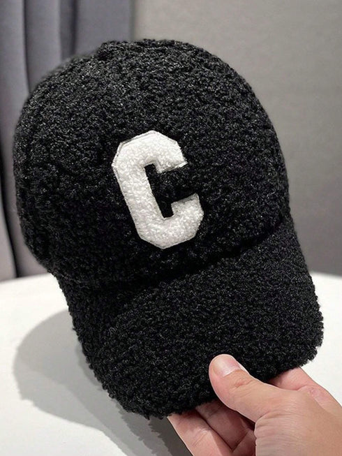 SHEIN Unisex Solid Color Letter C Embroidered Fleece Warm Baseball Cap