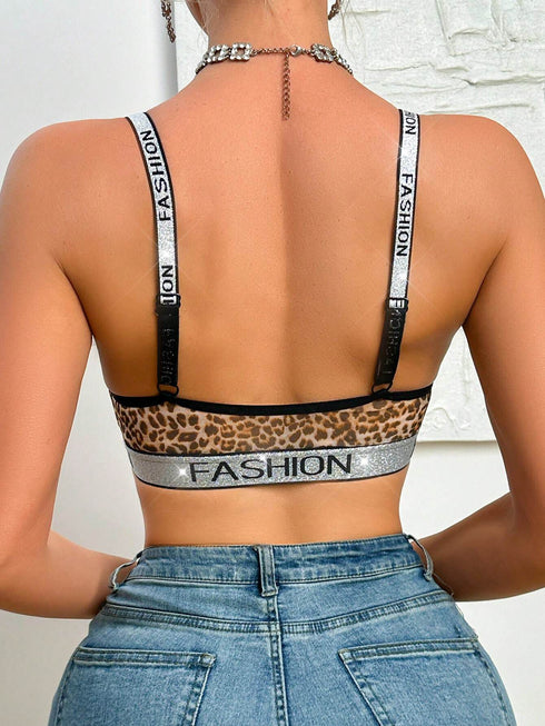 SHEIN 1pc Women Solid Color & Leopard Print Front Lingerie Bra