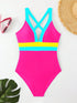 SHEIN Two-Tone Fringe Cutout Knotted One-Piece Swimsuit