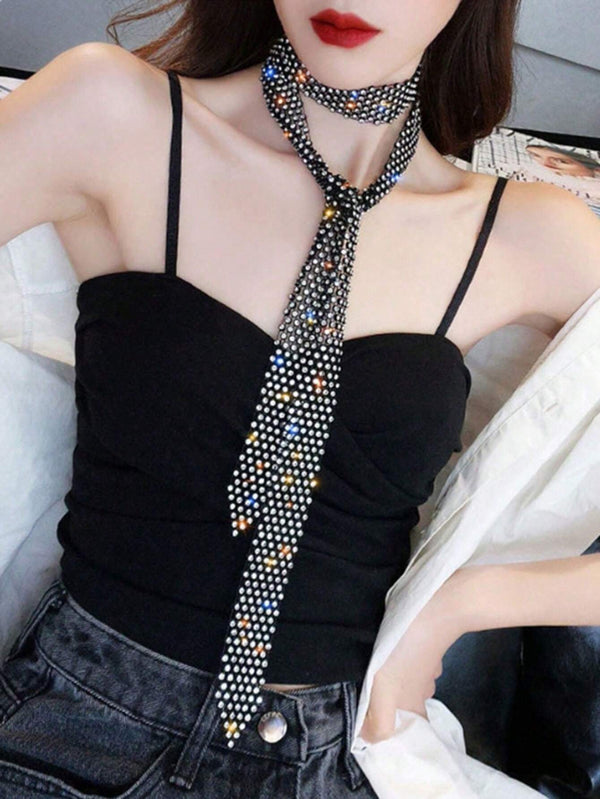 SHEIN Exaggerated Sparkly Multi-Row Water Drop Rhinestone Tassel Collar Necklace