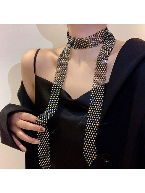 SHEIN Exaggerated Sparkly Multi-Row Water Drop Rhinestone Tassel Collar Necklace