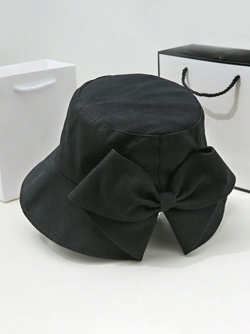SHEIN 1pc Fashion Wide Brimmed Bow Bucket Hat (Black)