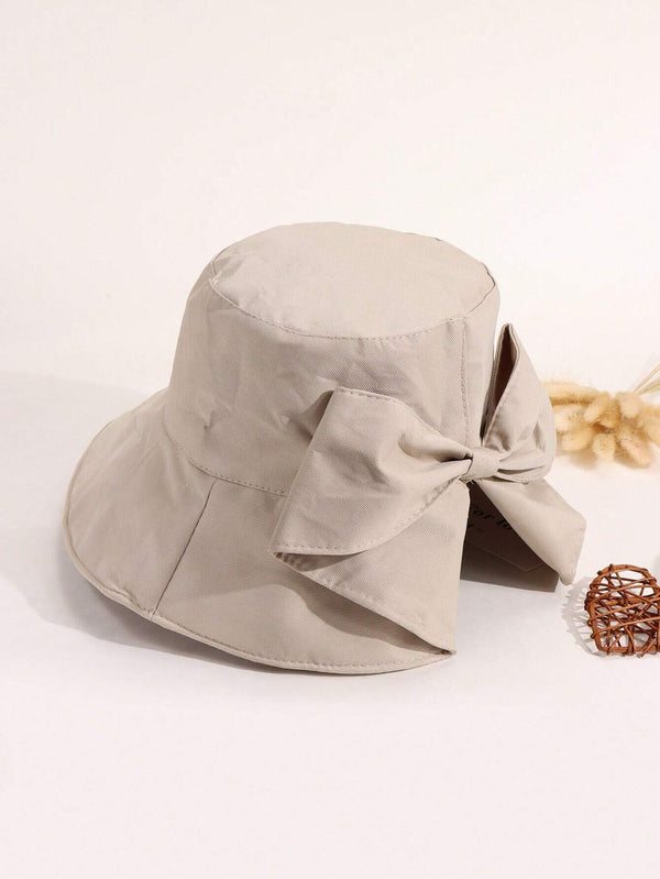 SHEIN 1pc Fashion Wide Brimmed Bow Bucket Hat (White)