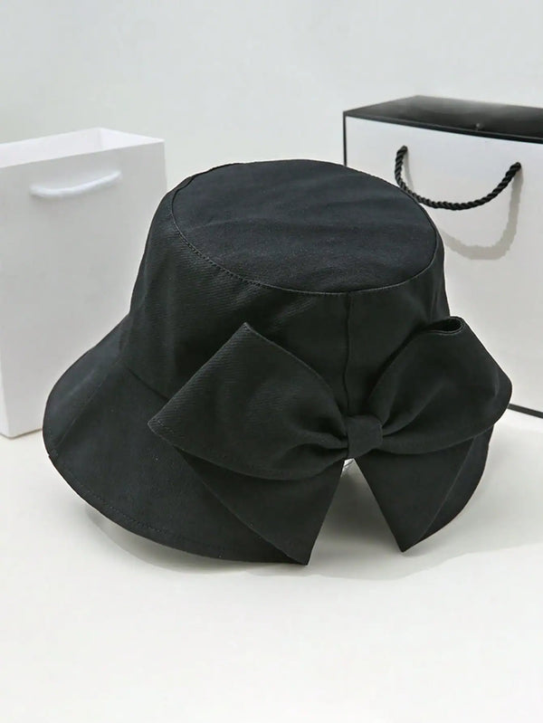 SHEIN 1pc Fashion Wide Brimmed Bow Bucket Hat (Black)