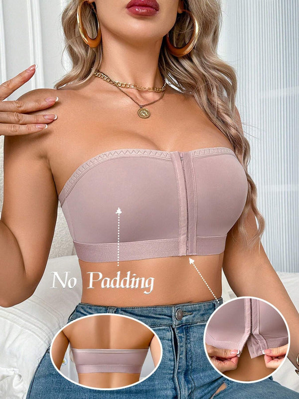 SHEIN Women's Simple Solid Color Knit Fabric Front-Button Unlined Bralette