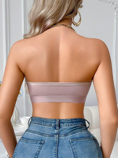 SHEIN Women's Simple Solid Color Knit Fabric Front-Button Unlined Bralette