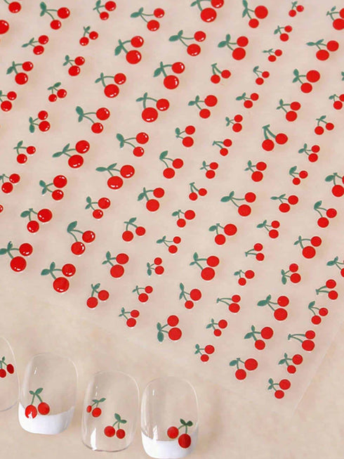 ملصقات تزيين الأظافر بنقشة الكرز من شي إن، ورقة واحدة، ملصقات أظافر يمكنكِ صنعها بنفسكِ