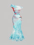 SHEIN SHEIN MOD Dreamy Romantic Ocean Print Off-Shoulder Waist-Cinching Maxi Dress