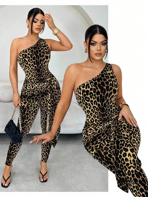 SHEIN SXY Women's Fashion Leopard Print Bodycon Jumpsuit