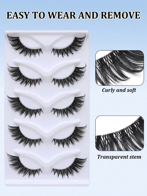 SHEIN NAIJEMA 5 Pairs NAIJEMA Transparent Stem Cat Eye Fox Eye False Eyelashes