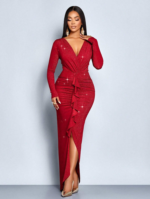 SHEIN SOLERSUN Autumn And Winter Women's Wear Elegant Maxi Dress