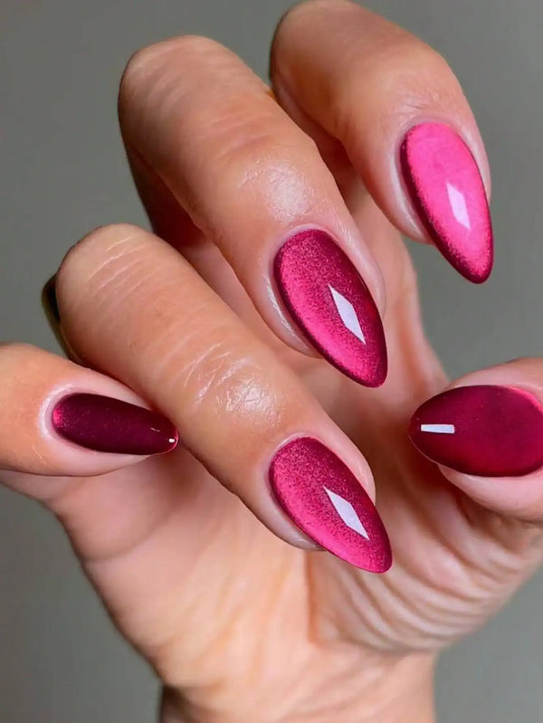 SHEIN Y2K Long Almonds Glossy Aesthetic Grape Purple Crystal Cat Eye Acrylic Press On Nails