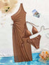 SHEIN 2026 New 3pcs Brown Swimwear Set For Women, Spaghetti Strap Bikini With Mesh Cover-Up, Elegant Holiday Essential Vacation Beach Summer