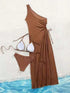 SHEIN 2026 New 3pcs Brown Swimwear Set For Women, Spaghetti Strap Bikini With Mesh Cover-Up, Elegant Holiday Essential Vacation Beach Summer