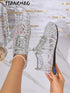 SHEIN 2026 Summer New Women's Silver Lace Mesh Flat Shoes, Random Sequin Embroidery Lace-Up Hollow Soft Bottom Casual Shoes