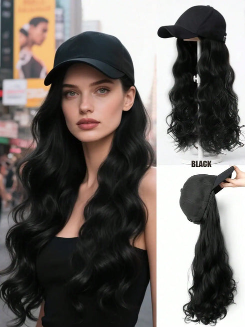 22 Inch Women's Baseball Cap Wig, Synthetic Women's Wig That Combines Wig Cap And Curly Wig