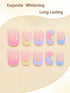 SHEIN 24pcs Disposable Rectangular Fake Nails, Cute Blue Pink Yellow French Style Pink Flower Elegant Pink Blue Yellow Orange Flower