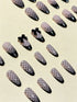 SHEIN 24pcs Medium Almond-Shaped Nail Stickers, Black French Polka Dot Pattern Decorated With Bow And Pearl, Elegant And Unique