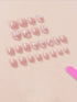 SHEIN 24pcs Short Oval Adhesive Nail Art Stickers, Floral Print & Rhinestone Decor, Countryside Style, Includes 7pcs False Nails