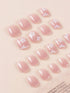 SHEIN 24pcs Short Oval Adhesive Nail Art Stickers, Floral Print & Rhinestone Decor, Countryside Style, Includes 7pcs False Nails