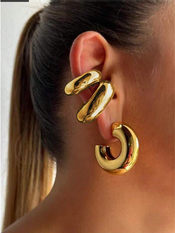 SHEIN 2pairs Fashionable Stainless Steel C Clip Earrings
