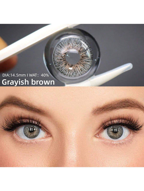 SHEIN 2pcs Grey-Brown Color Cosmetic Soft Contact Lenses, Annual Disposable Beauty Soft Contact Lens