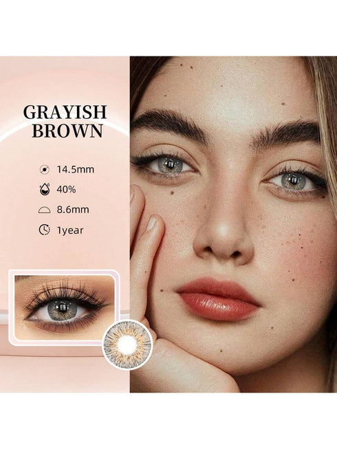 SHEIN 2pcs Grey-Brown Color Cosmetic Soft Contact Lenses, Annual Disposable Beauty Soft Contact Lens
