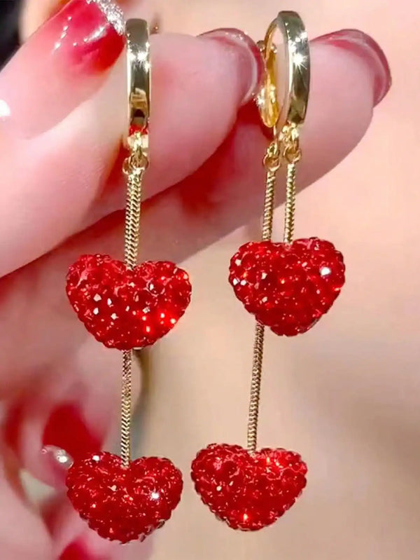 SHEIN Luxury Metal Studded Heart Shaped Dangle Earrings
