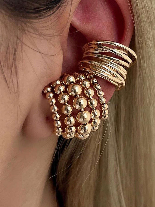 SHEIN 2pcs Exaggerated Wide Copper Clip-On Earrings