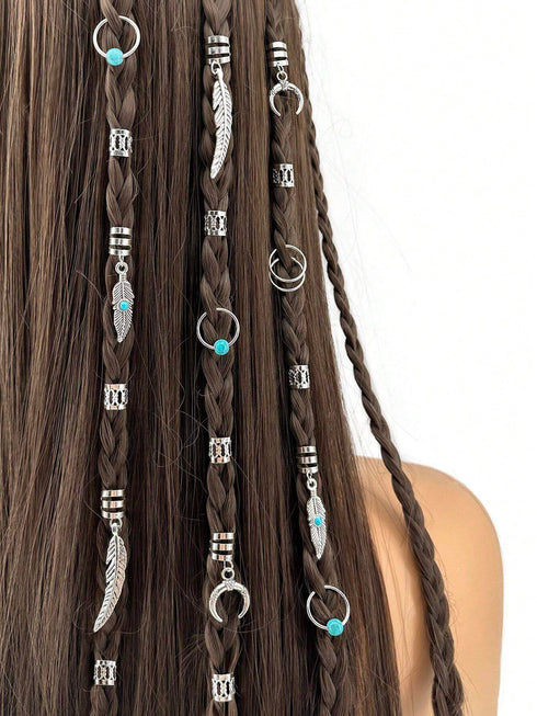 SHEIN 31 Pcs Turquoise Pendant Dreadlock Braid Hair Beads Braids Hair Rings